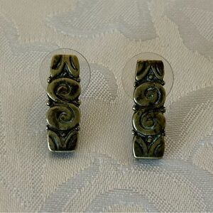 Art Deco/ Bohemian Chunky Brass-tone Earrings, Geometric Scrollwork